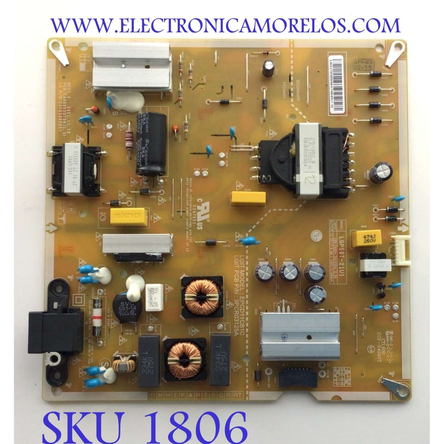 FUENTE DE PODER PARA TV LG ORIGINAL / NUMERO DE PARTE EAY65895657 / EAX69502704 / 65895657 / LGP50T-21U1 / EPCD11CB1C / 3PCR03125A / EAX69502704(1.0) / PANEL NC500TQG / DISPLAY PT500GT02-5 / V500DJ7-QE1 REV.C9 / MODELOS 50UQ8000AUB / 50UQ7070ZUE